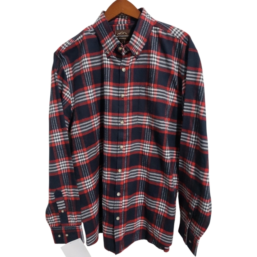 Mens Mountain Ridge Plain Flannel Shirt -Navy/Red size L